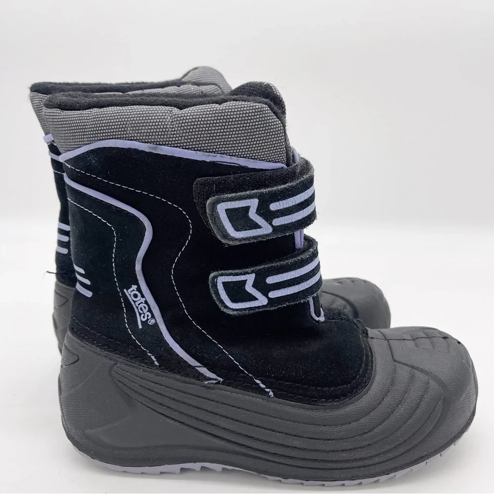 Totes Girls’ Waterproof Suede Rubber Hook and Loop Insulated Winter Boot